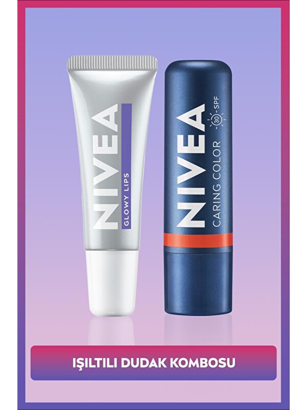 NIVEA SPF30 Mercan Renkli Dudak Bakım Kremi ve Nemlendirici Dudak Parlatıcısı, Işıltılı Dudak Kombosu