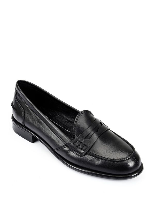 Hakiki Deri Yuvarlak Burun Kısa Topuklu Loafer Kadın Günlük Ayakkabı 24138 - Görsel 6