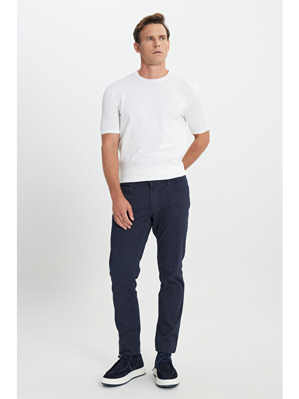 Altınyıldız Classics Erkek Lacivert Pamuklu Slim Fit Dar Kesim 5 Cep Armürlü Esnek Casual Pantolon