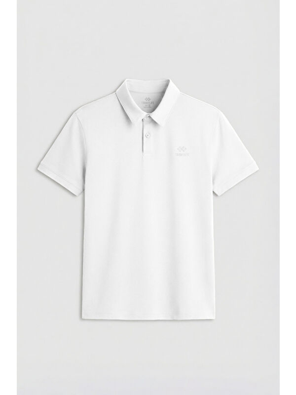 Tommylife Beyaz Basic Logolu Standart Kalıp Triko Polo Yaka Erkek Tişört - 87748