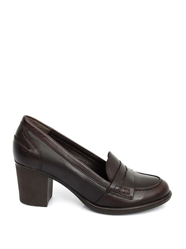 Hakiki Deri Yuvarlak Burun Kalın Orta Topuklu Kauçuk Taban Loafer Kadın Ayakkabı 24072 - Görsel 5