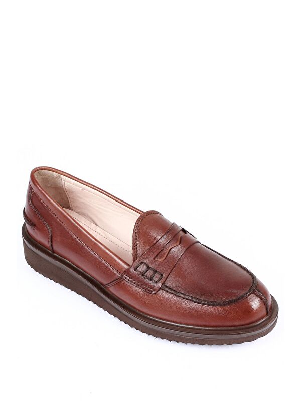 Hakiki Deri Yuvarlak Burun Dolgu Taban Loafer Kadın Günlük Ayakkabı 24092 - Görsel 6