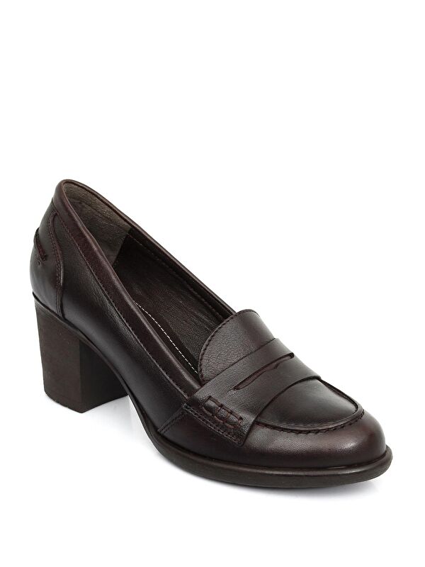 Hakiki Deri Yuvarlak Burun Kalın Orta Topuklu Kauçuk Taban Loafer Kadın Ayakkabı 24072 - Görsel 6