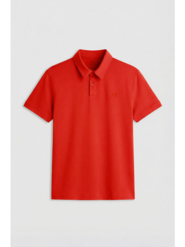 Tommylife Kırmızı Basic Göğüs Logolu Standart Kalıp Triko Polo Yaka Erkek Tişört - 87768