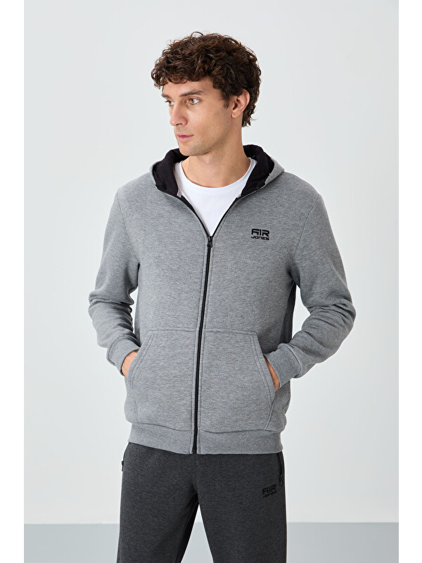 Air Jones Hector Gri Melanj  Şardonlu Erkek Fermuarlı Sweatshirt Hırka - 88139