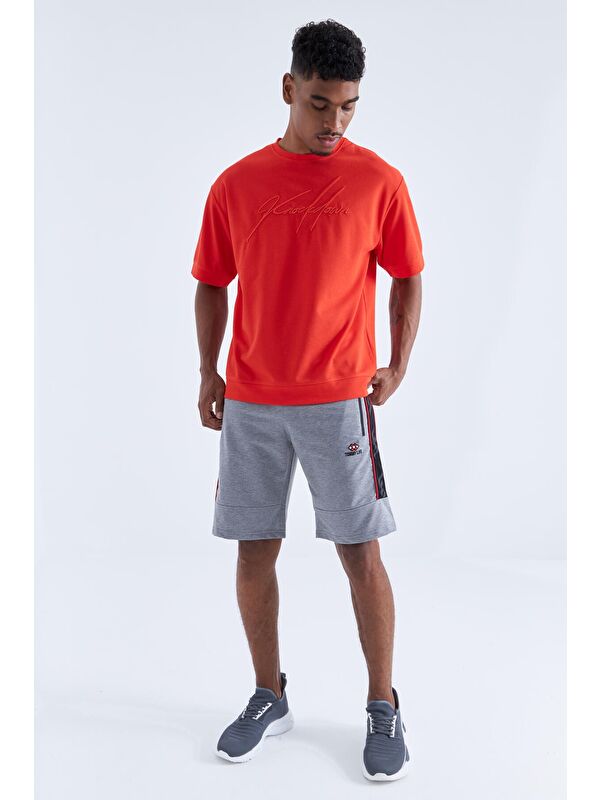 Tommylife Gri Melanj Yan Şeritli Standart Kalıp Erkek Şort - 81148