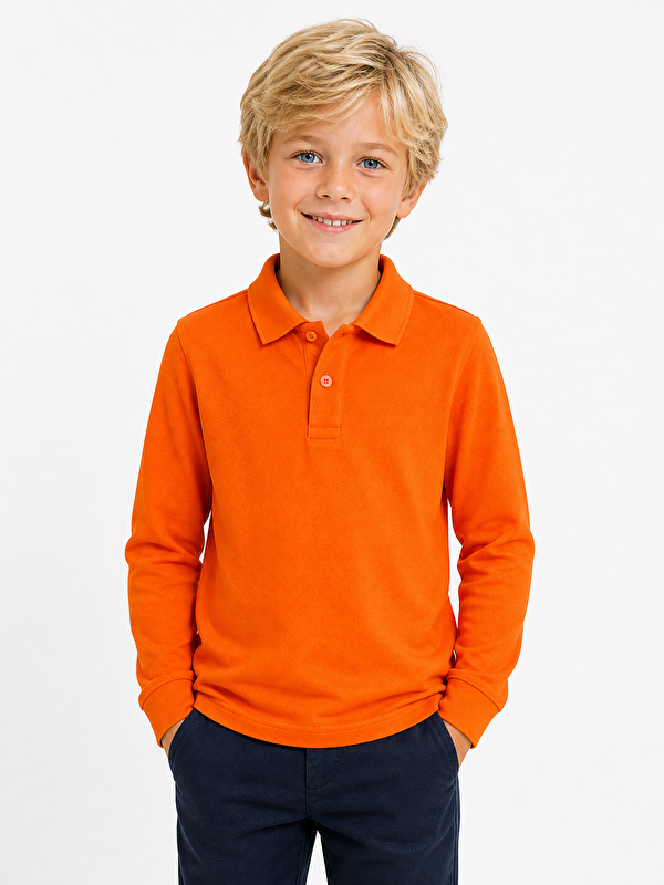 ajn Kids Polo Yaka Basic Uzun Kollu Unisex Erkek Çocuk Tişört