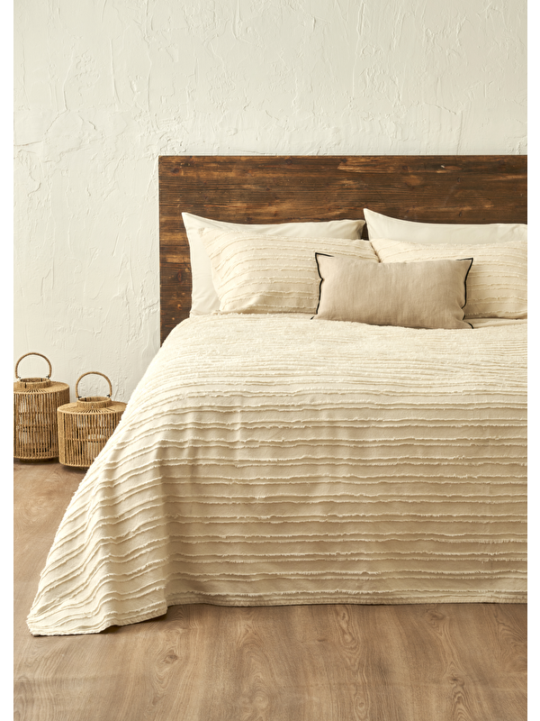 Bella Maison %100 Pamuk Bohemian Çift Kişilik Yatak Örtüsü Seti Krem (240x260 cm)