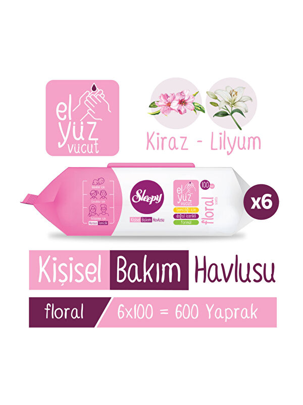 Sleepy Floral Kişisel Bakım Havlusu 6x100 (600 Yaprak)