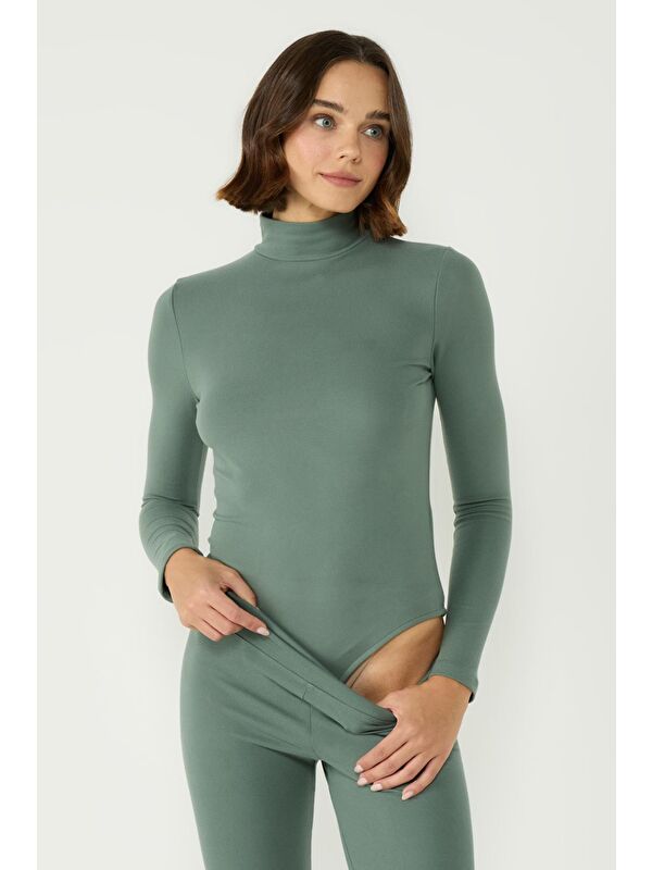C&City Kadın Yakalı Çıtçıtlı Termal Body 405155 / 409004 Haki