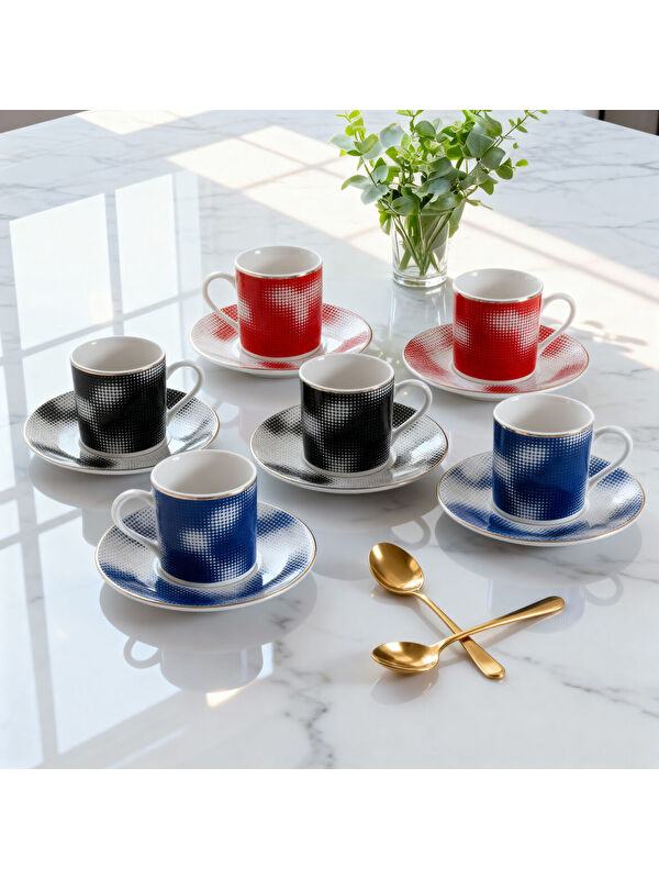 GÜRAL PORSELEN Camelia 12 Parça 6 Kişilik Kahve Fincan Takımı 62421