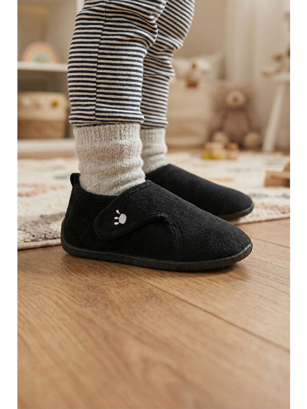 Gezer Siyah Gezer Kışlık Rahat Kız Çocuk Taban Cırt Cırtlı Ayarlanabilir Ev Okul Kreş Panduf Ayakkabı