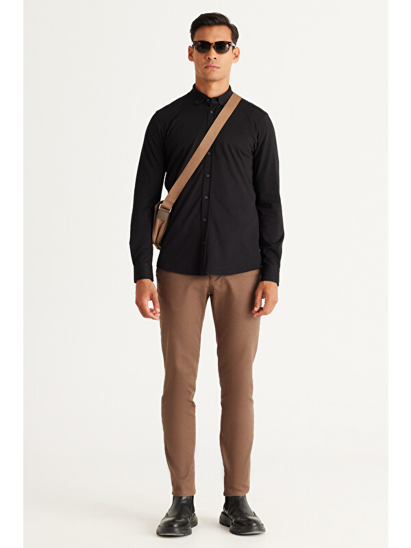 Altınyıldız Classics Erkek Camel Slim Fit Dar Kesim Pamuklu Esnek Rahat Armürlü Pantolon