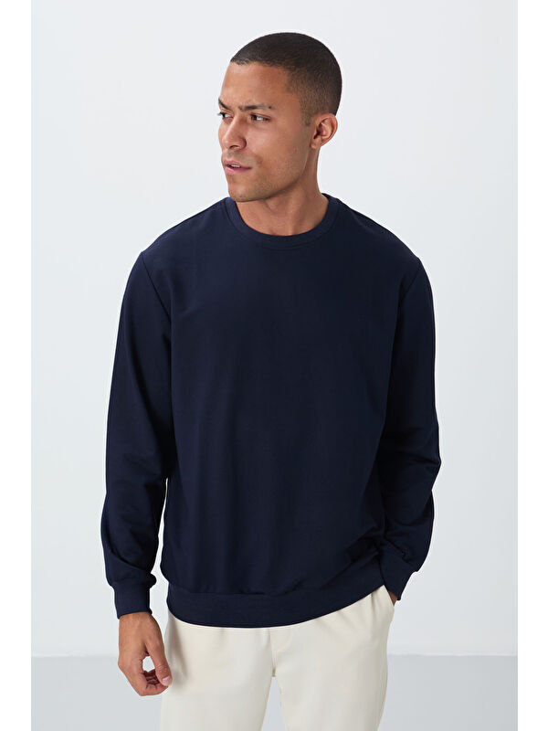 Air Jones İndigo Pamuk Dokulu Standart Fit Basic Erkek Sweatshirt - 88363