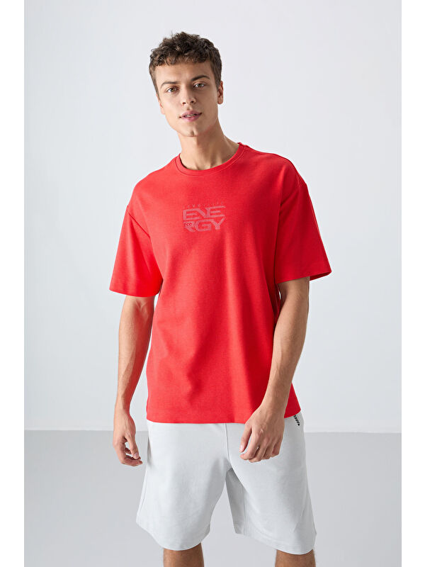 Tommylife Pamuklu Kalın Yüzeyi Dokulu Oversize Fit Baskılı Erkek Tişört - 88336