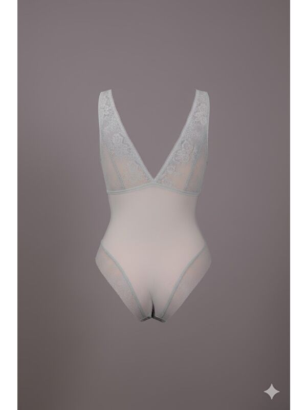 C&City Desteksiz Dantelli Çıtçıtlı Body C15086 Yeşil