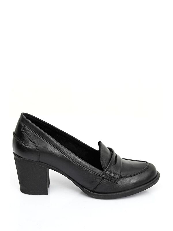 Hakiki Deri Yuvarlak Burun Kalın Orta Topuklu Kauçuk Taban Loafer Kadın Ayakkabı 24072 - Görsel 5