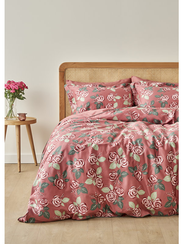 Bella Maison %100 Pamuk Saten Rose Çift Kişilik Nevresim Seti Mürdüm (200x220 cm)