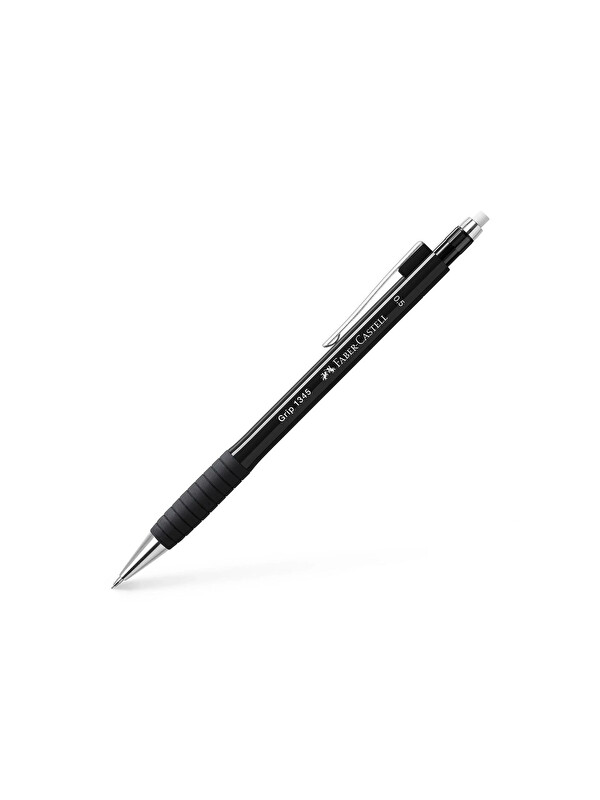 Faber-Castell Grip 1345 Versatil Kalem, 0.5 mm, Siyah 2022, Silgili, Saklanabilir Metal Uç, Ergonomik Tutuş