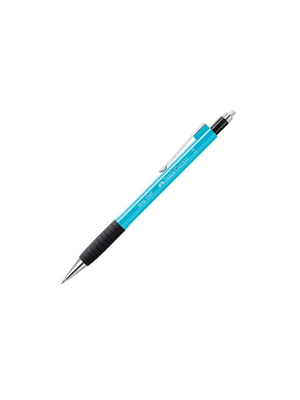 Faber-Castell Grip 1345/47 Versatil Kalem, 0.7 mm, Pastel Mavi, Ergonomik Tutuş, Yaylı Uç, Uzun Silgi