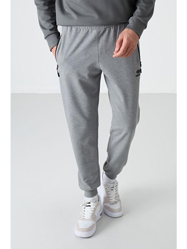 Tommylife Gri Melanj Air Baskılı Fermuar Cepli Standart Kalıp Erkek Jogger Eşofman Altı- 84587
