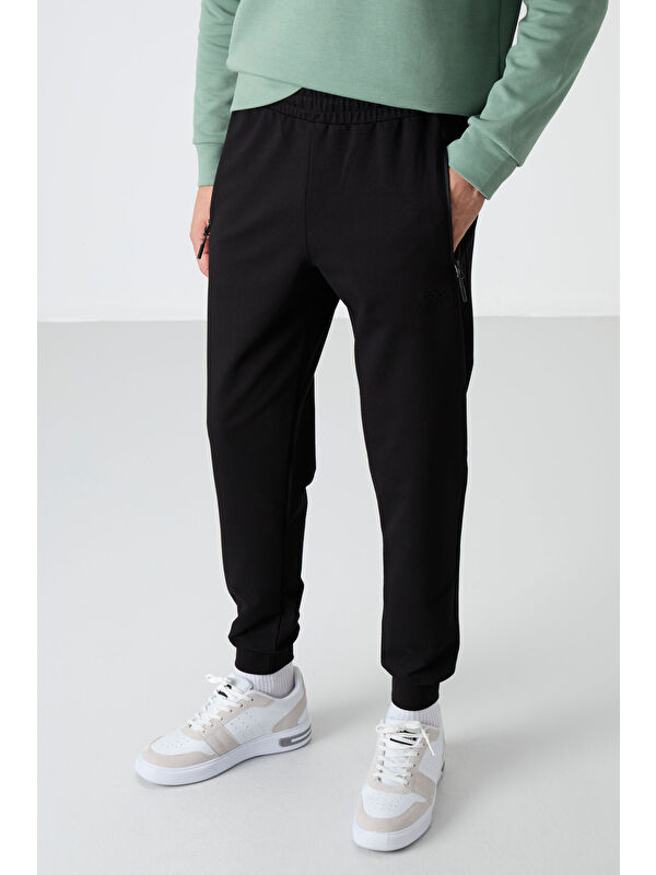 Tommylife Siyah Air Baskılı Fermuar Cepli Standart Kalıp Erkek Jogger Eşofman Altı- 84587