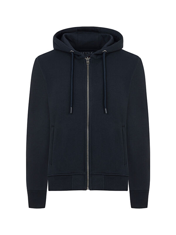 Remsa Premium Kumaş Üç İplik Şardonlu Kapüşonlu Erkek Fermuarlı Sweatshirt Hırka
