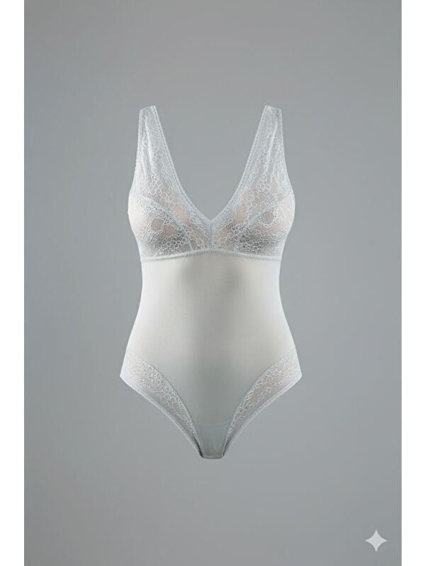 C&City Desteksiz Dantelli Çıtçıtlı Body C15083 Yeşil