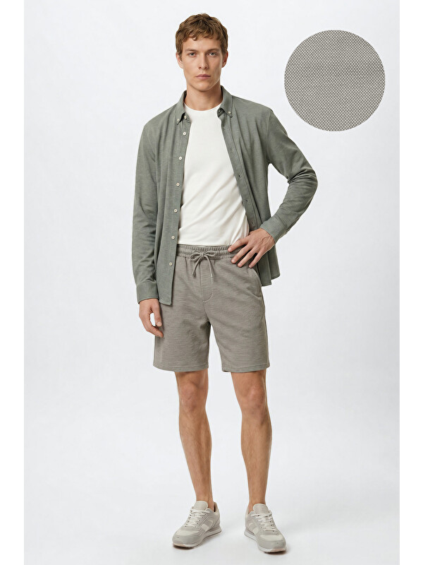 AC&Co / Altınyıldız Classics Erkek Haki Pamuklu Standart Fit Normal Kesim Beli Bağlamalı Yan Cepli Örme Şort