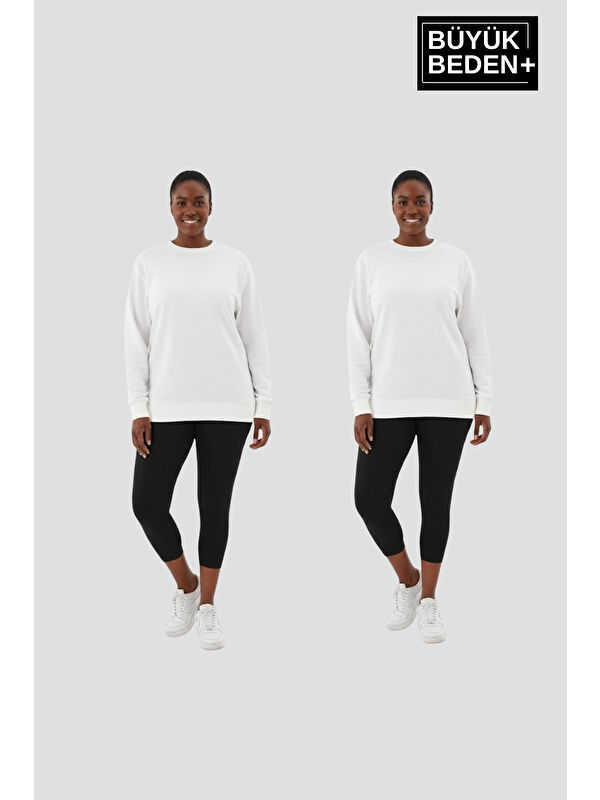 Süperlife Kadın Büyük Beden Bisiklet Yaka 2’li Set-Rahat Kalıp İnce Sweatshirt SPR26BSWK956+2