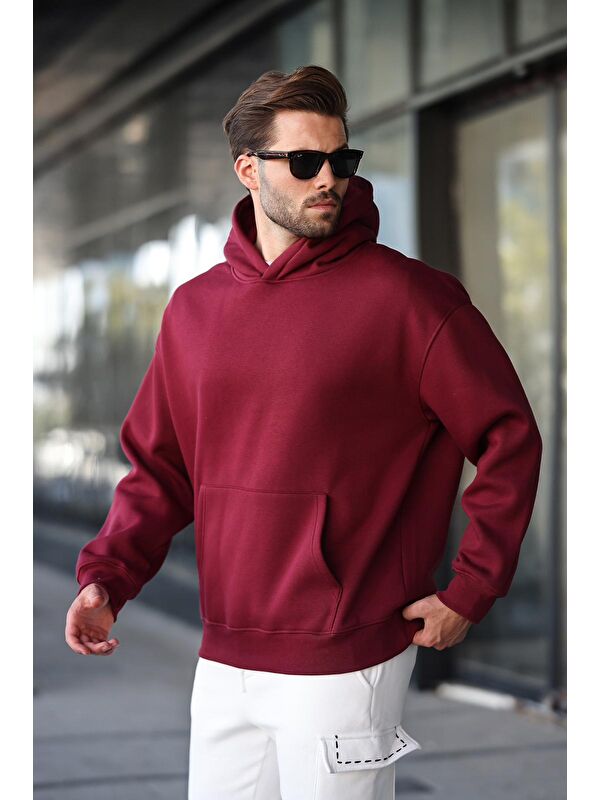 Madmext Bordo Kapüşonlu Kanguru Cep Erkek Sweatshirt E7169