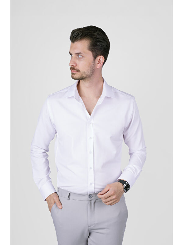 Etikmen Optik Beyaz Slimfit Erkek Gömlek