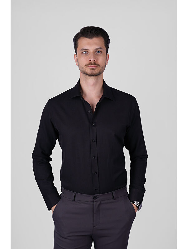Etikmen Optik Siyah Slimfit Erkek Gömlek