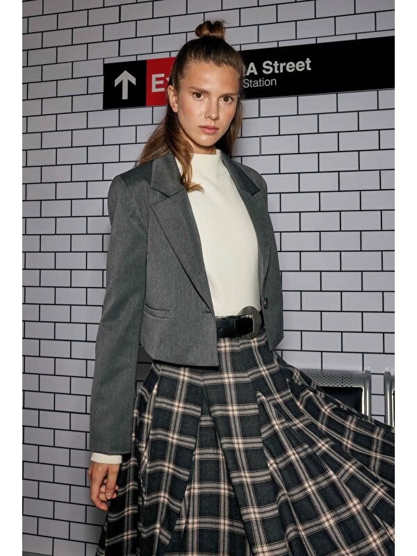 HE-QA Crop Blazer Ceket Antrasit