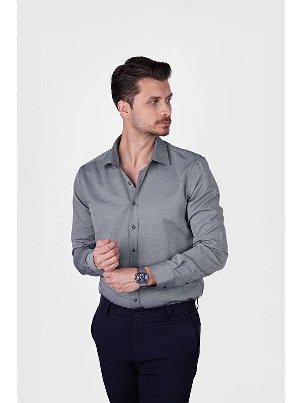 Etikmen Taş Gri Slimfit Erkek Gömlek