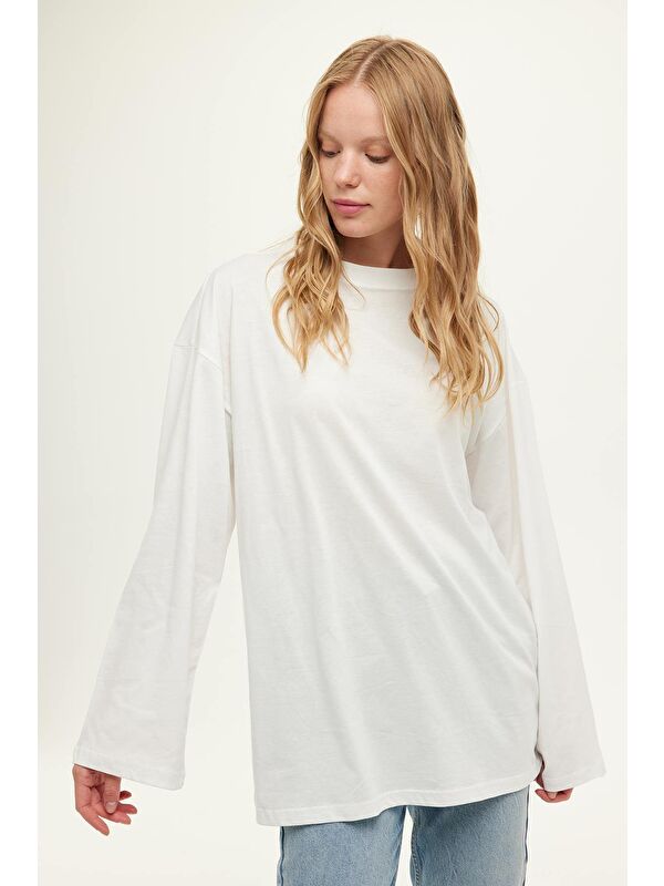 Manuka Geniş Kol Oversize Sweatshirt Ekru
