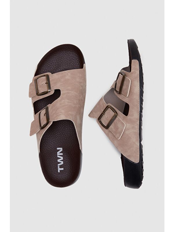 Twn Bej Çift Tokalı Terlik - Görsel 5