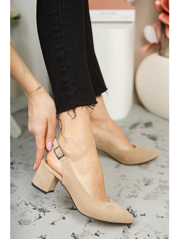 GZHW711 Kadın Arkası Açık Klasik Günlük Tarz Şık ve Rahat Topuklu Ayakkabı - Görsel 3