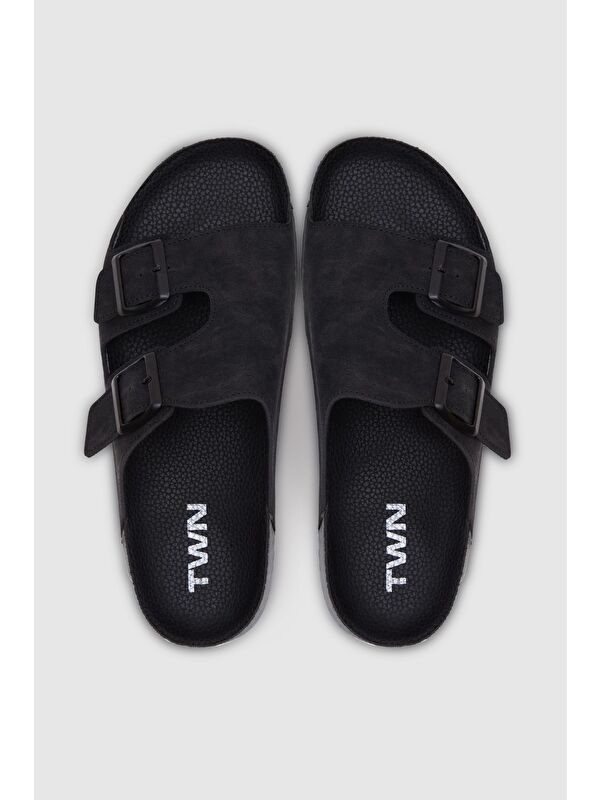 Twn Siyah Çift Tokalı Terlik - Görsel 4