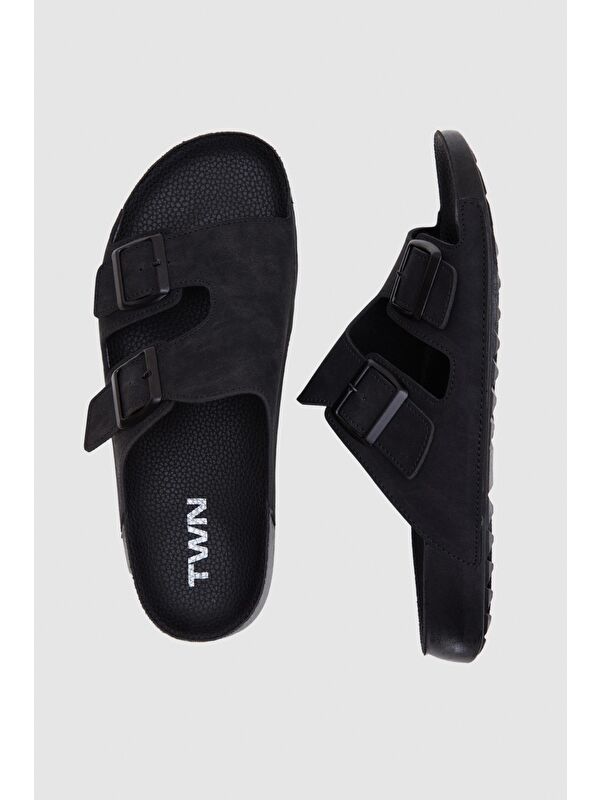 Twn Siyah Çift Tokalı Terlik - Görsel 5