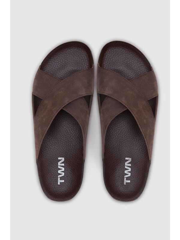 Twn Kahverengi Çapraz Bant Terlik - Görsel 4