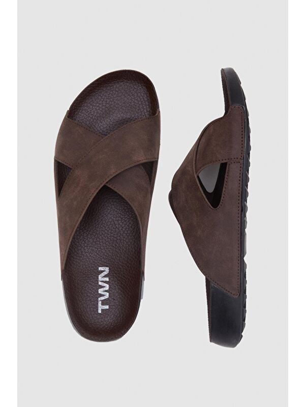 Twn Kahverengi Çapraz Bant Terlik - Görsel 5