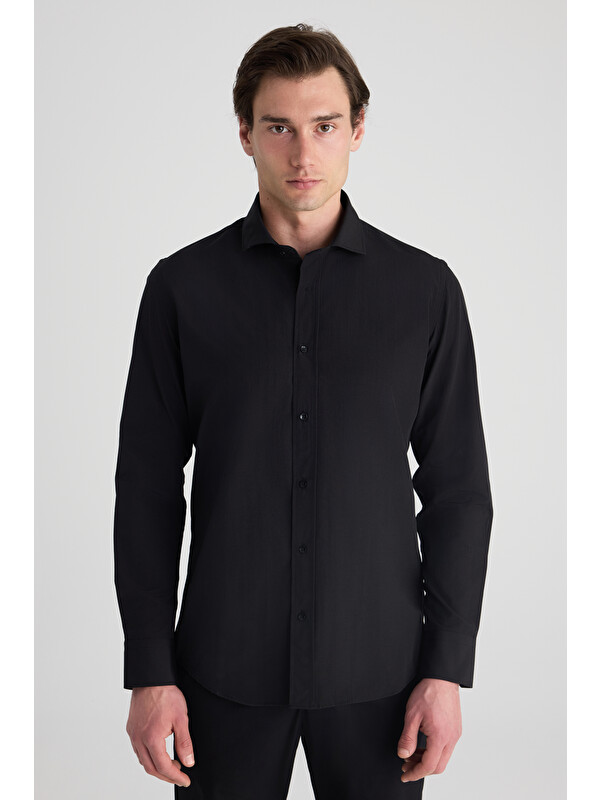 D'S damat Slim Fit Siyah Nano Care Gömlek