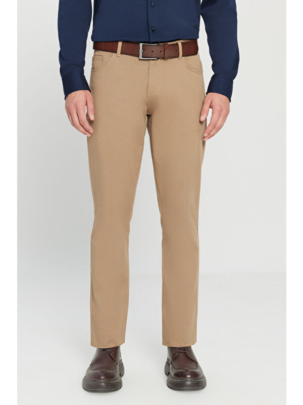 AC&Co / Altınyıldız Classics Erkek Camel Slim Fit Dar Kesim 5 Cep Pamuklu Esnek Chino Pantolon
