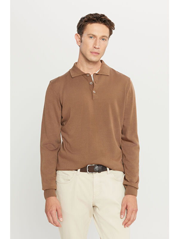 AC&Co / Altınyıldız Classics Erkek Vizon Tüylenme Yapmayan Anti Pilling Kumaş Standart Fit Polo Yaka Triko