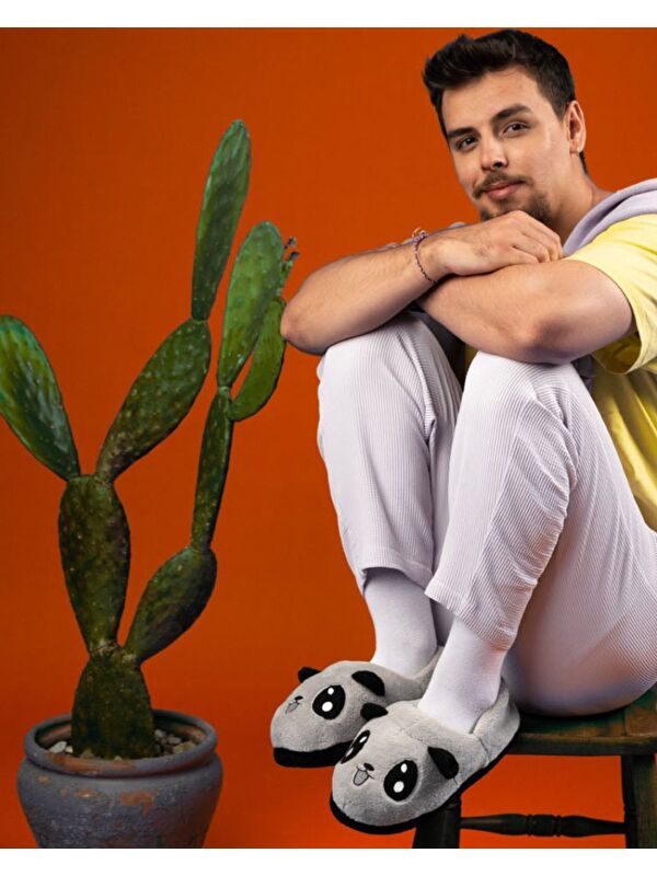 GÖBİ - Hayvan Figürlü Gri Erkek Ev İçi Ayakkabı - Görsel 6