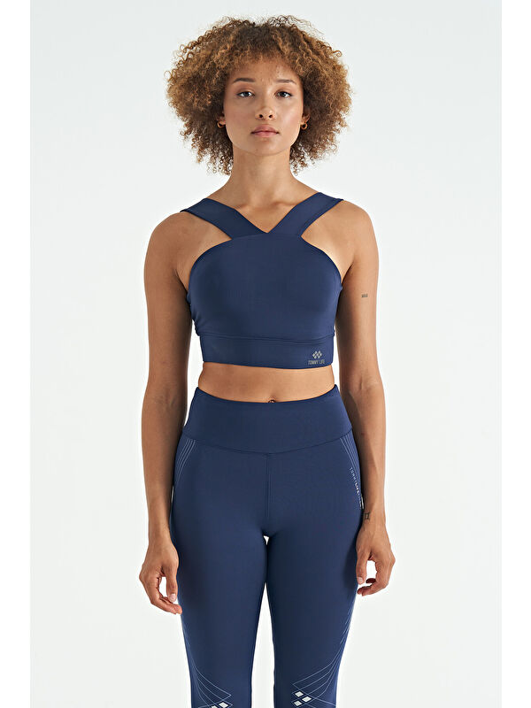 Tommylife İndigo Logo Baskılı Dar Kalıp Dalgıç Kumaş Kadın Büstiyer - 97259