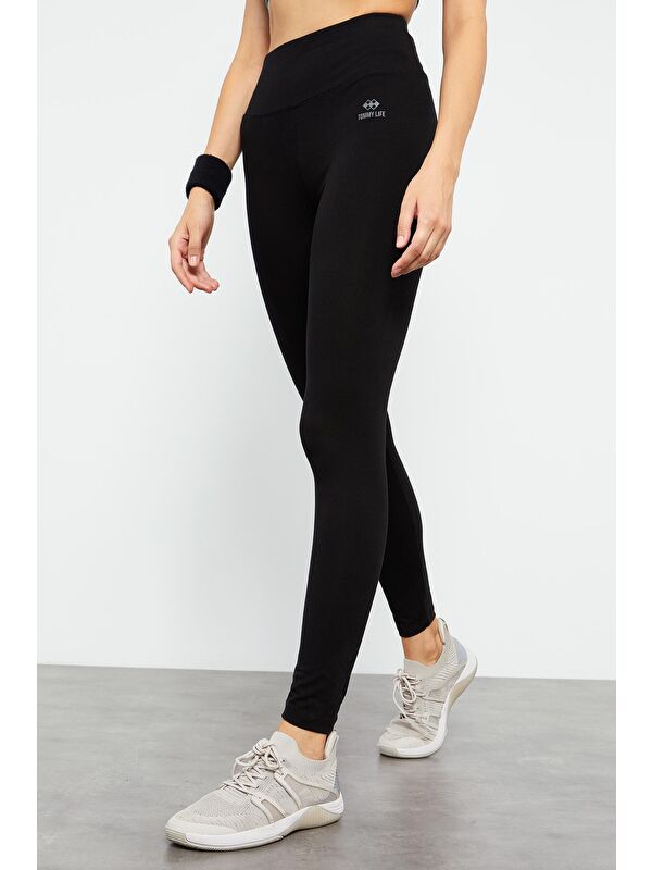 Tommylife Siyah Yüksek Bel Toparlayıcı Slim Fit Dar Paça Kadın Tayt - 94011