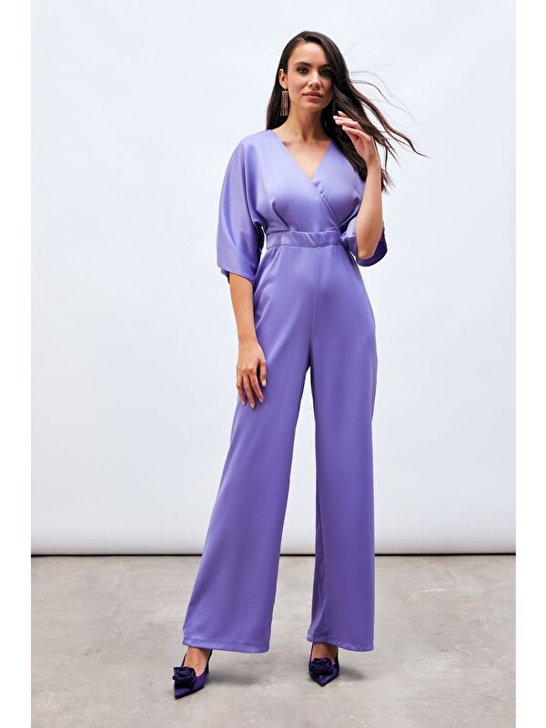 SATEEN Kruvaze Salaş Tulum - Lila