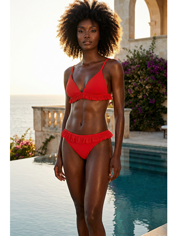 Katia And Bony Kadın Frill Wave Su Taşı Aksesuarlı Bikini Takımı Mercan